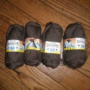 4 Skeins Falk Dalegarn 100% Wool Yarn - Color 3871 Dark Brown - 116 yds ea.